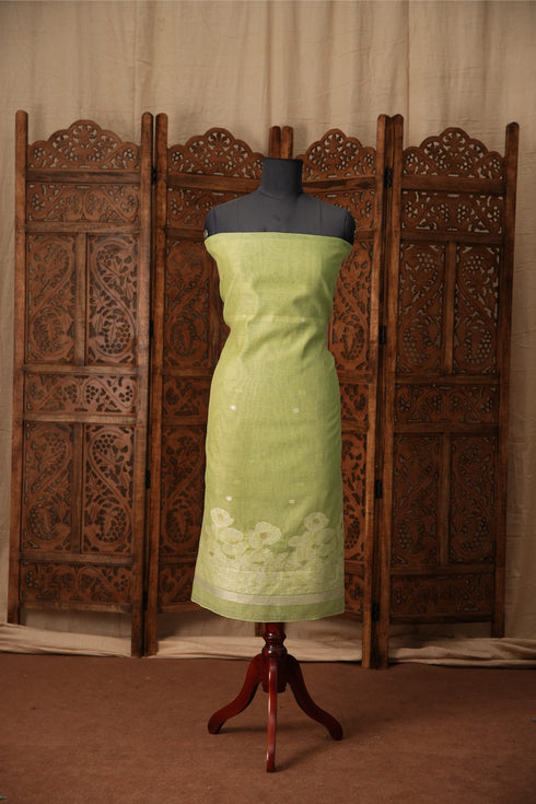 Simply Chic Green Muga Cotton Jamdani Unstitched Suit Set